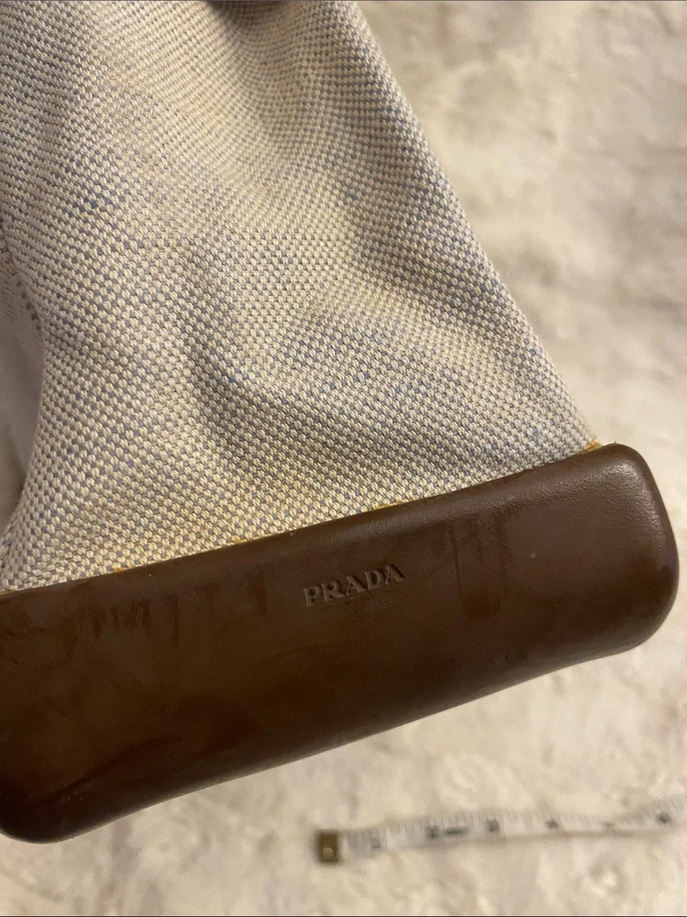 Prada vintage Canvas Tote in Light Gray with Blue Trim